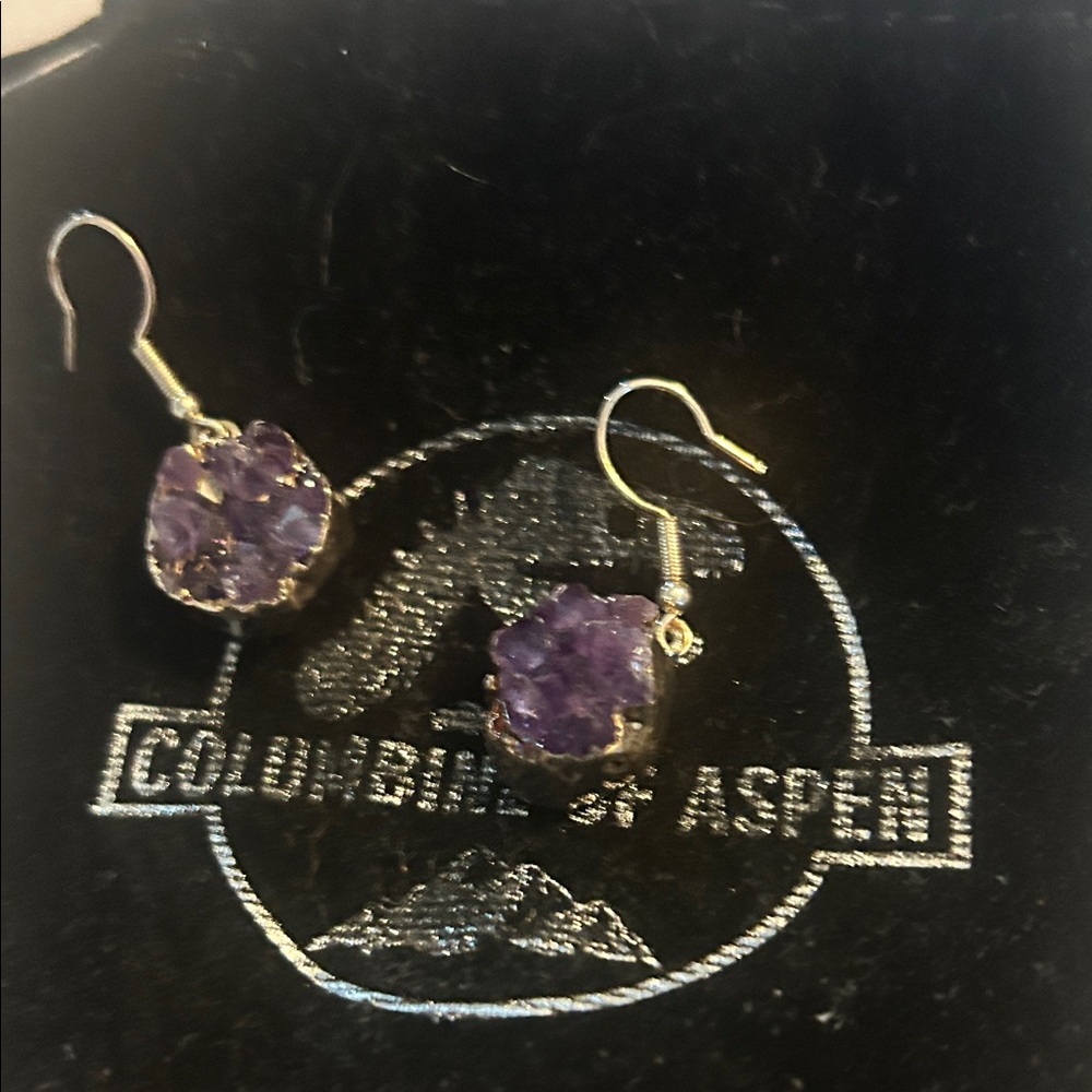 Columbia Purple Druzy Drop Earrings with Gold Hooks